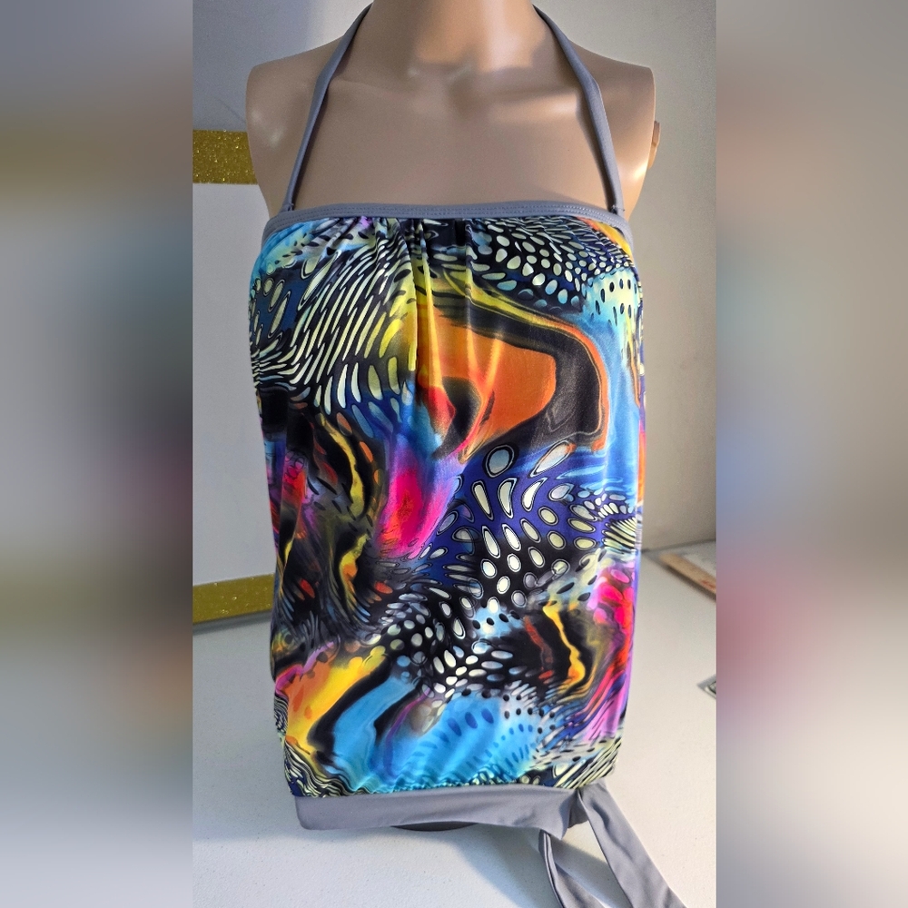 Dippin' Daisy's Multicolor Tankini Top Size 8 Removeable Halter Tie Strap USA - Picture 11 of 17